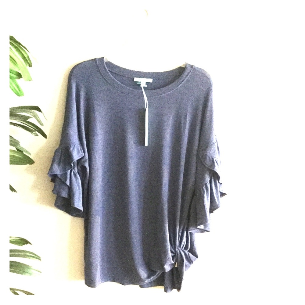 Blue ruffled sleeve blouse
